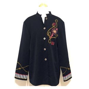 Nancy Bolen blue embellished jacket, size 14.